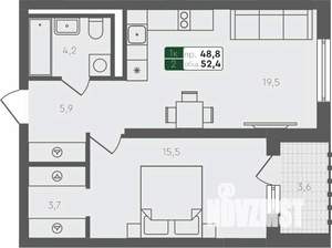 1-к квартира, строящийся дом, 52м2, 1/4 этаж