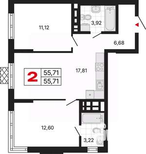 2-к квартира, вторичка, 56м2, 20/30 этаж