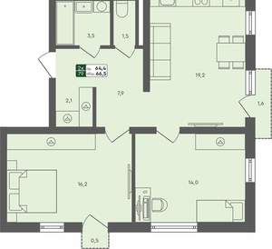 2-к квартира, вторичка, 67м2, 4/4 этаж