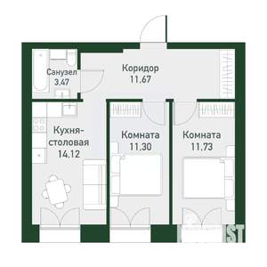 2-к квартира, вторичка, 52м2, 4/4 этаж