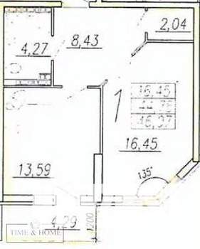 1-к квартира, вторичка, 45м2, 4/15 этаж