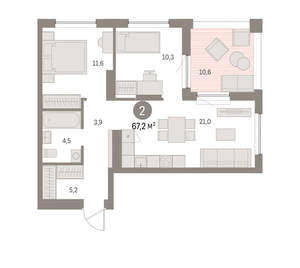 2-к квартира, вторичка, 67м2, 8/16 этаж