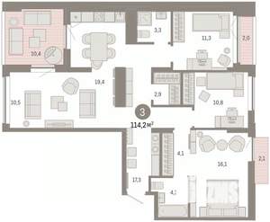 3-к квартира, вторичка, 114м2, 7/8 этаж