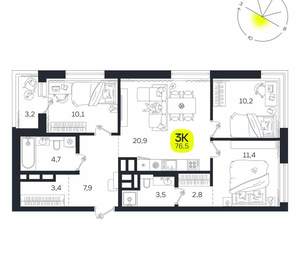 3-к квартира, вторичка, 77м2, 23/27 этаж
