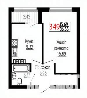 1-к квартира, строящийся дом, 37м2, 26/27 этаж