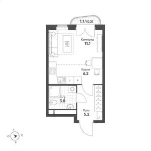 Студия квартира, строящийся дом, 27м2, 7/15 этаж