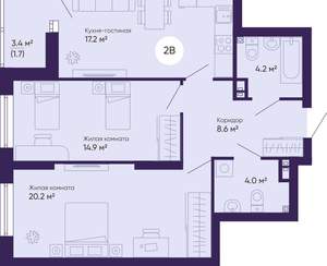 2-к квартира, сданный дом, 71м2, 17/25 этаж