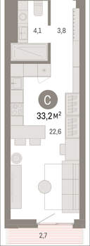 Студия квартира, вторичка, 33м2, 12/25 этаж