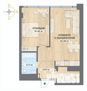 2-к квартира, вторичка, 57м2, 26/28 этаж