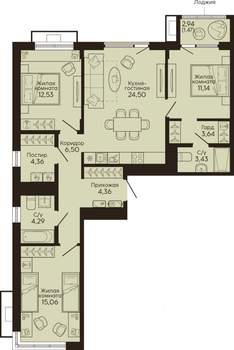3-к квартира, вторичка, 91м2, 3/18 этаж
