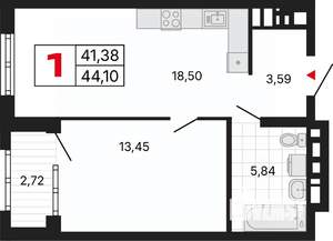 1-к квартира, вторичка, 44м2, 14/30 этаж