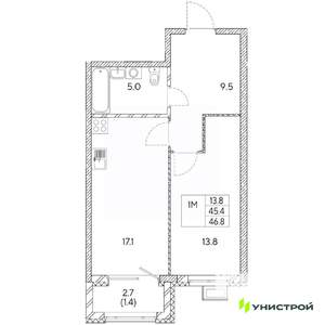 1-к квартира, вторичка, 47м2, 17/31 этаж