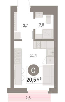 Студия квартира, вторичка, 20м2, 4/9 этаж