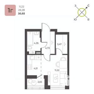 Студия квартира, вторичка, 31м2, 9/23 этаж