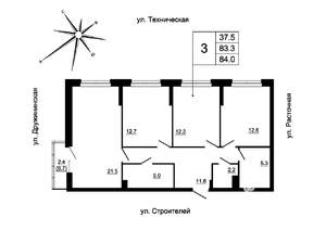 3-к квартира, строящийся дом, 84м2, 2/19 этаж