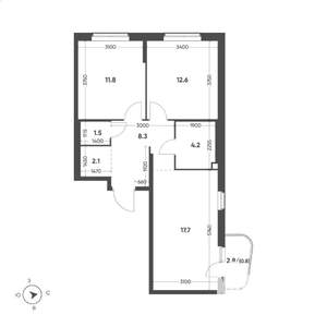 2-к квартира, вторичка, 59м2, 9/15 этаж