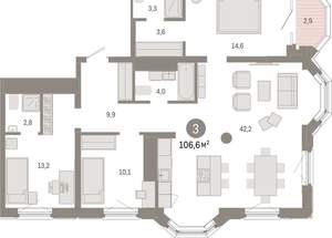 3-к квартира, вторичка, 107м2, 13/24 этаж
