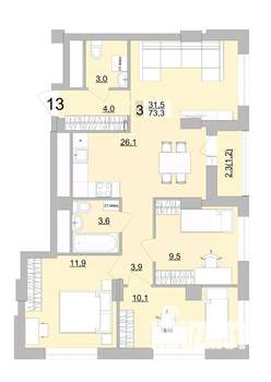 3-к квартира, вторичка, 73м2, 5/24 этаж