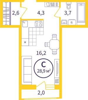 Студия квартира, вторичка, 28м2, 3/8 этаж