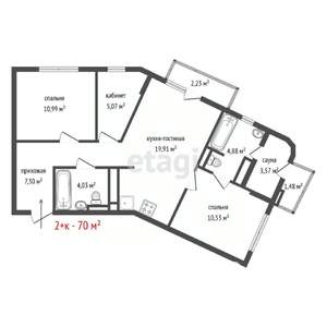2-к квартира, сданный дом, 70м2, 5/9 этаж