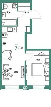 2-к квартира, вторичка, 38м2, 10/20 этаж