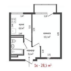 1-к квартира, вторичка, 29м2, 4/5 этаж