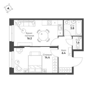 1-к квартира, вторичка, 42м2, 5/9 этаж