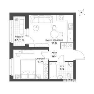 1-к квартира, вторичка, 36м2, 13/16 этаж