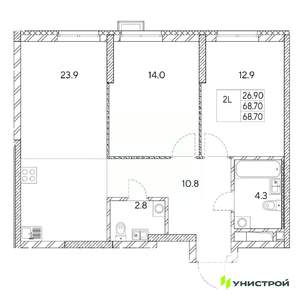2-к квартира, вторичка, 69м2, 15/31 этаж