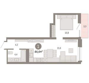 1-к квартира, вторичка, 44м2, 6/8 этаж