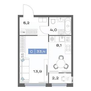 Студия квартира, строящийся дом, 33м2, 24/25 этаж