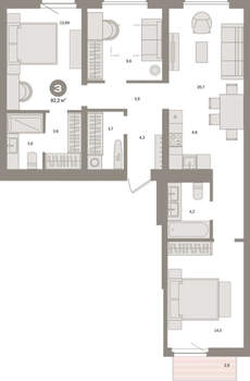 3-к квартира, вторичка, 92м2, 5/16 этаж