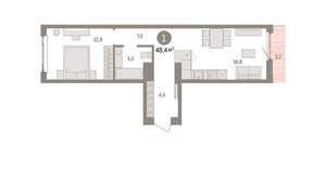 1-к квартира, вторичка, 48м2, 4/25 этаж