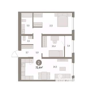 2-к квартира, вторичка, 72м2, 12/16 этаж