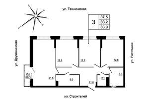 3-к квартира, строящийся дом, 84м2, 3/19 этаж