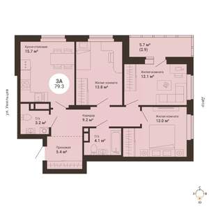 3-к квартира, сданный дом, 79м2, 14/25 этаж