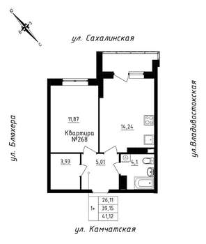 1-к квартира, строящийся дом, 41м2, 24/25 этаж