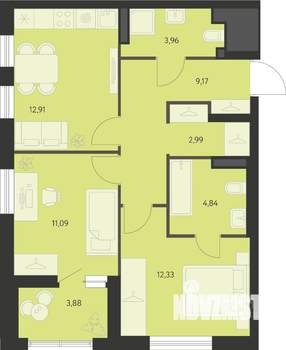 2-к квартира, вторичка, 59м2, 2/6 этаж