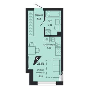1-к квартира, вторичка, 26м2, 2/31 этаж