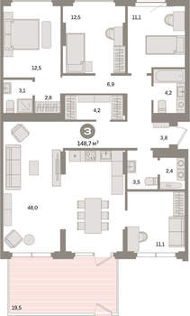 3-к квартира, вторичка, 149м2, 2/16 этаж