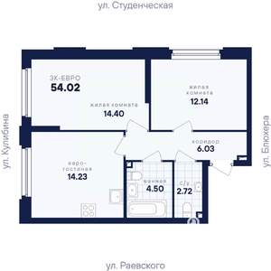 2-к квартира, вторичка, 54м2, 3/25 этаж