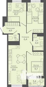 3-к квартира, вторичка, 76м2, 9/16 этаж