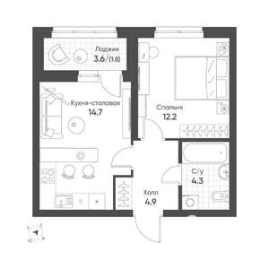 1-к квартира, строящийся дом, 38м2, 7/16 этаж