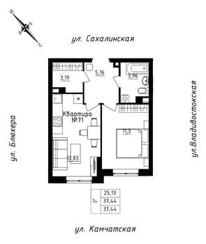 1-к квартира, строящийся дом, 37м2, 6/25 этаж