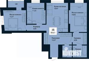 3-к квартира, строящийся дом, 90м2, 4/30 этаж