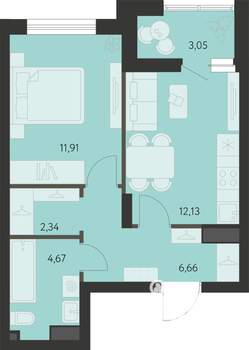 1-к квартира, вторичка, 39м2, 13/21 этаж