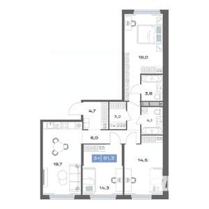 3-к квартира, строящийся дом, 91м2, 3/20 этаж