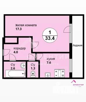 1-к квартира, вторичка, 33м2, 3/9 этаж