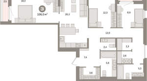 3-к квартира, вторичка, 106м2, 11/16 этаж