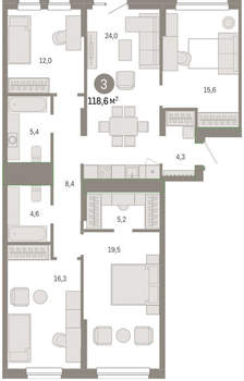 3-к квартира, вторичка, 119м2, 5/17 этаж